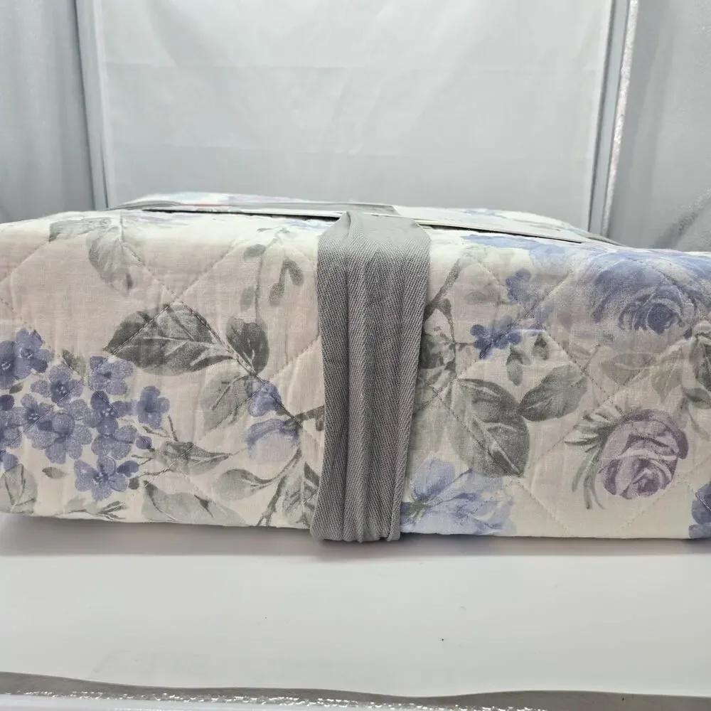 Shabby Chic Rose Floral KING Quilt Linen Cotton NEW Cottage Farmhouse Coquette